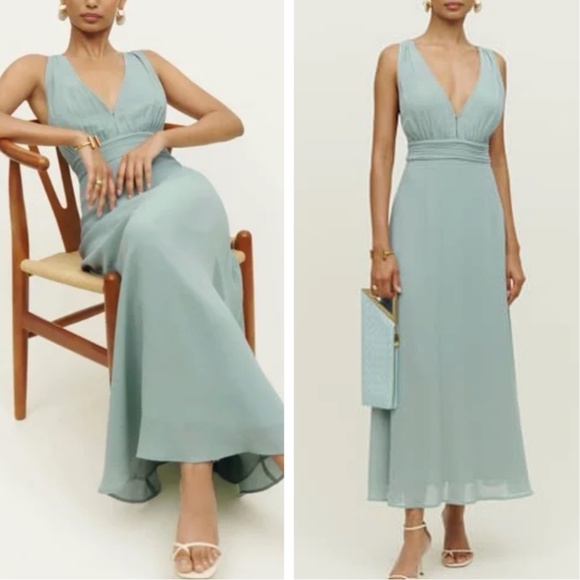 NWT Reformation Rosalind Maxi Dress Gown Celadon Blue Wedding
